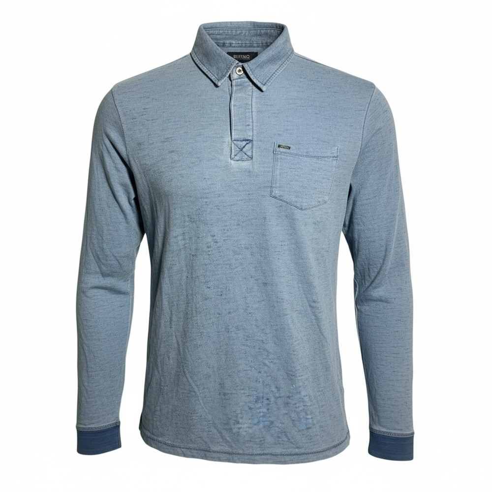 Buffalo David Bitton Men's Kimmy Long-Sleeved Polo Top w/ Pocket Blue Indigo S